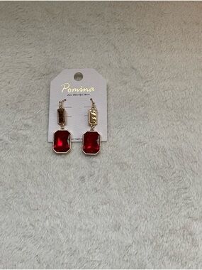 Pomina Gold-Tone Drop Earrings with Red Stones